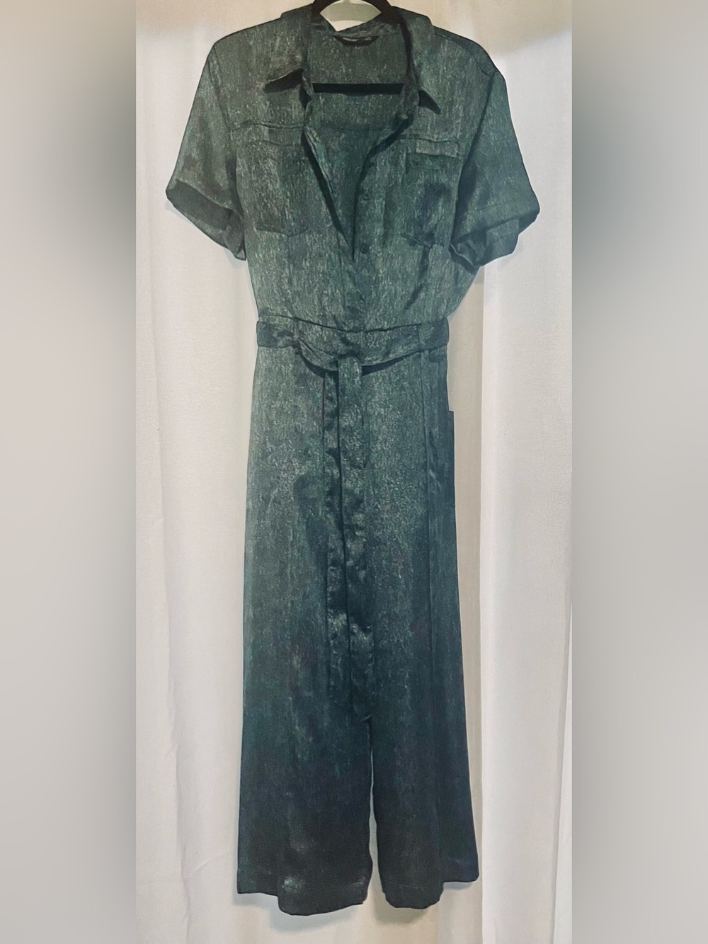 Simply Vera Vera Wang Satin Denim Jumpsuit Blue Marbled Mineral Wash XL NWOT